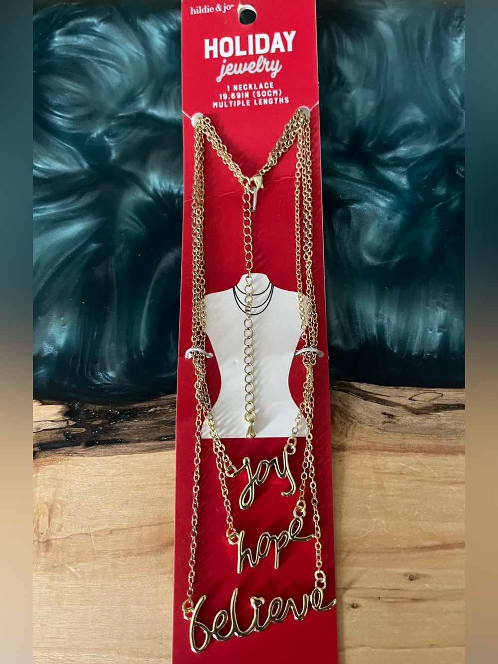 Hilde & Jo Goldtone multi length necklace featuring ‘joy ‘hope ‘believe script